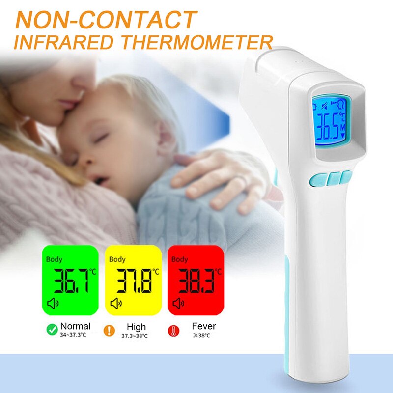 Op voorraad contactloze voorhoofdthermometer digitale lcd temperatuurmeter thermometer hygrometer sensorpistool infrarood