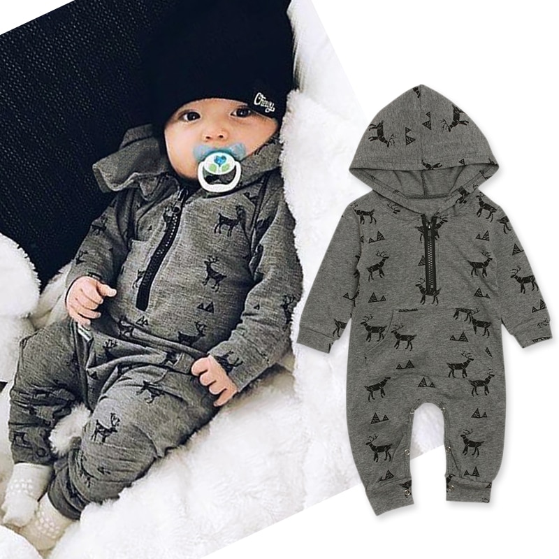Rorychen nyfødt baby dreng piger rådyr tegneserie julebukser babe børn bomuld sødt tøj romper hættedragt jumpsuit outfits