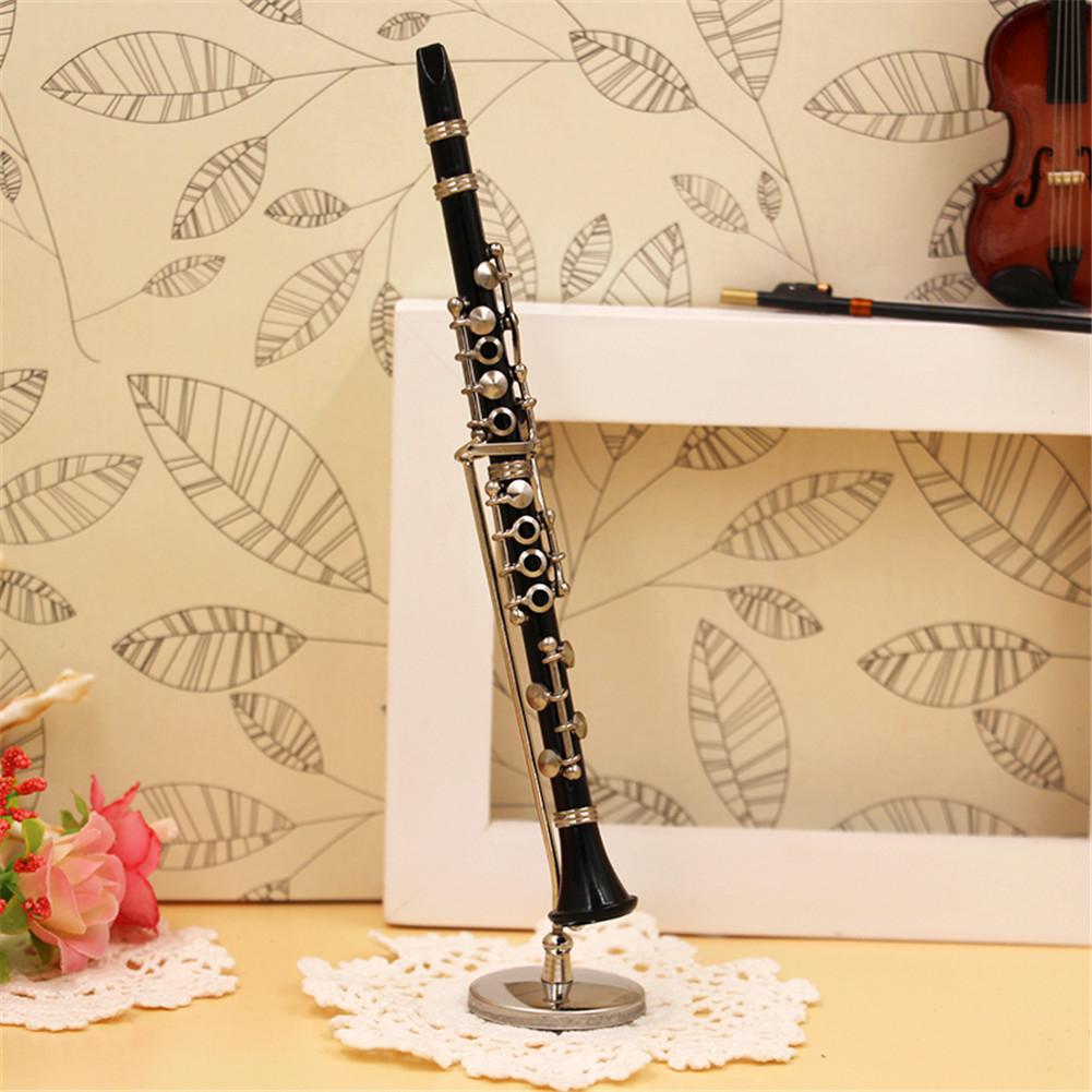 Mini klarinet model musikinstrument miniature skrivebordsindretning med sort læderæske + beslag