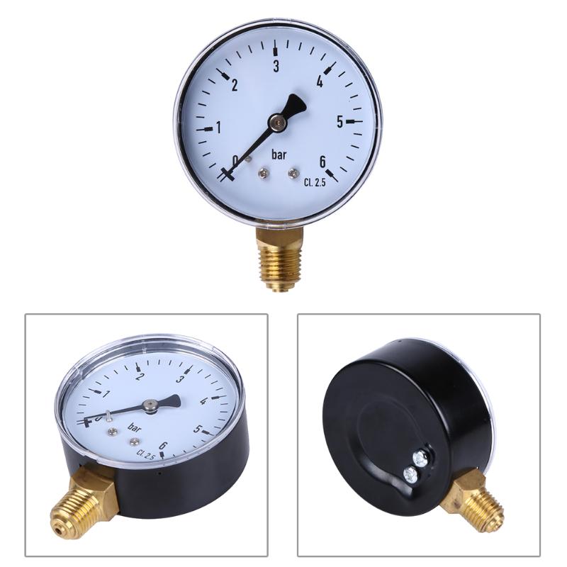 Manometer 6 bar kompressor trykluft trykmåler til luft vand olie gas måling 1/4 tommer