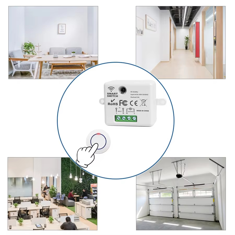 RF433Mhz Wireless Remote Control Light Switch 10A Relay Controller Mini Round Button Wall Panel Switch For LED Lamp AC100-240V