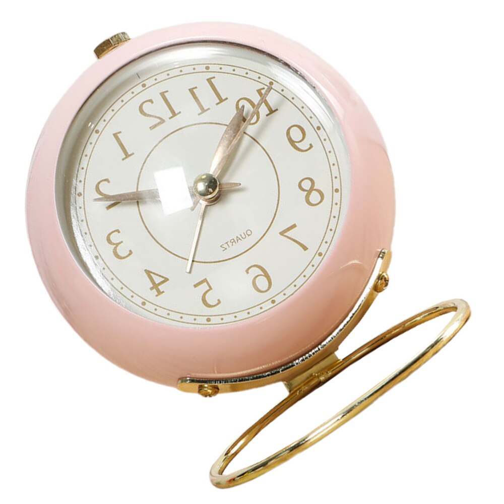 Metal Alarm Clock Round Alarm Clock Desktop Alarm Clock Bedside Alarm Clock (Beige Shipment without Battery)