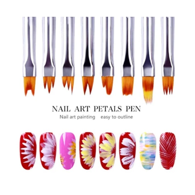 Pinceau à ongles pour Nail Art, 8 pièces, fleur en fleur, stylo pour Gel UV, peinture, dessin, NIN668