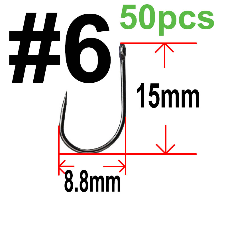 50 pcs Non-barb barbless Circle Carp Fishing Hooks with Hole Size 2 4 6 8 10 12 fishhook Single Hook: Red