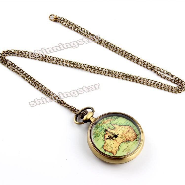 Womens Mens Quartz Pocket Watch 1pcs Vintage Watch Necklace Retro Australia Map Watch Pendant Clock On Chain
