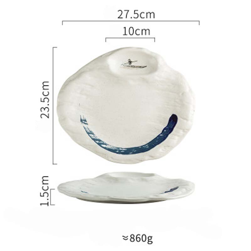 Japanese-style ceramic Dan-shaped plate Dinner plate Dumpling plate with vinegar plate Western-style plate Sushi plate: A