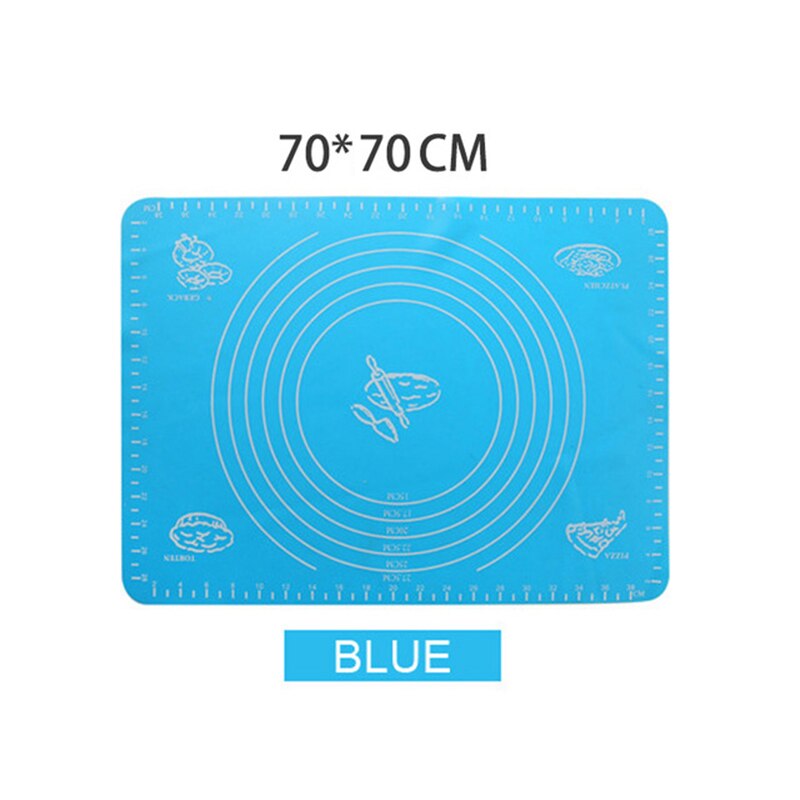 Tapis de cuisson multicolore en Silicone, 70/50/40cm, plaque de pâte à Pizza, à rouler souple, pour couper la pâte à gâteau Fondant, ustensiles de cuisson: Blue 70X70cm