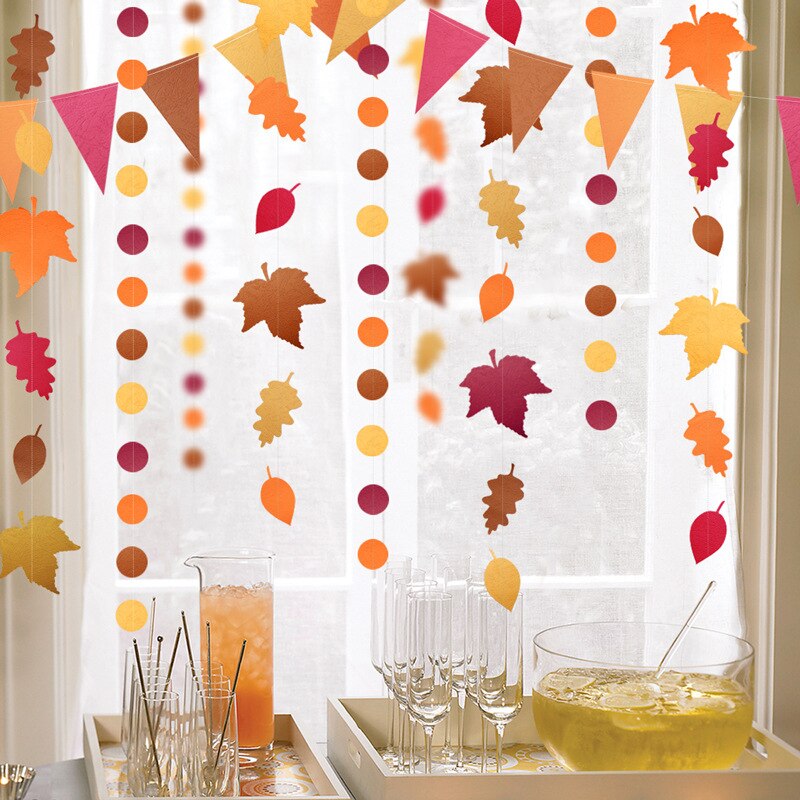 4m høstblader lønnkrans thanksgiving dekorasjoner flagg banner papir sirkel string krans vegg peis dekor