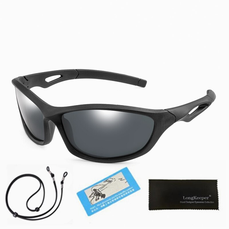 Sport Zonnebril Kids Gepolariseerde Kind Zonnebril Meisje Jongen Outdoor Spiegel Lenzenvloeistof Flexibele Bril UV400 Ciclismo Met Touw: Black Grey
