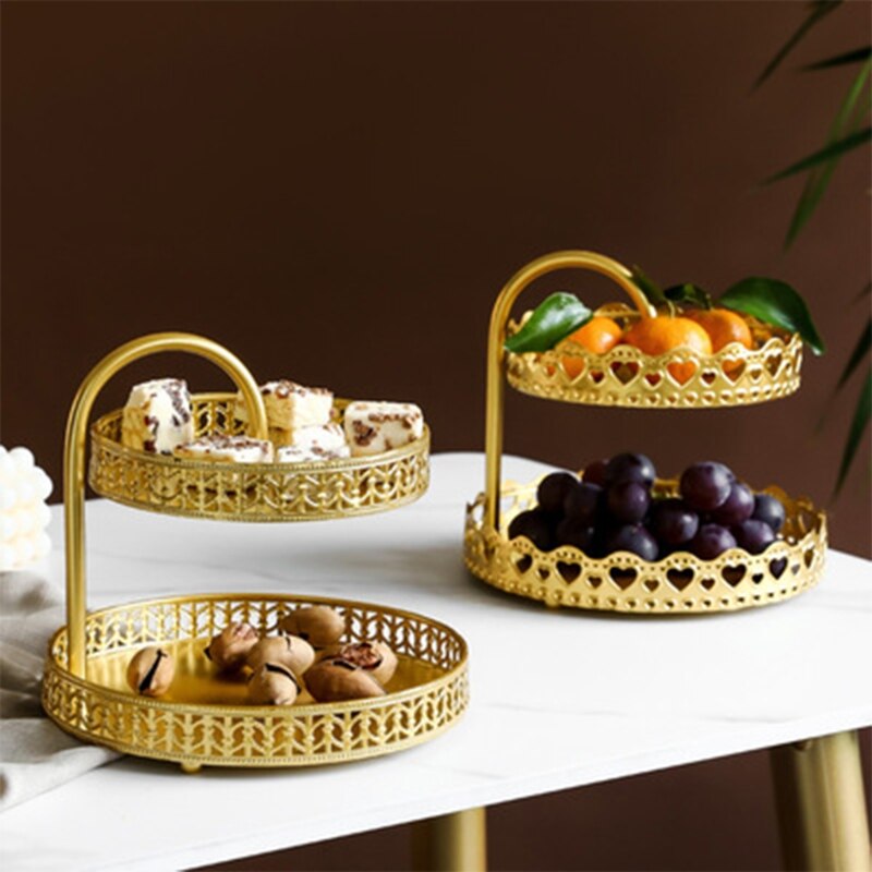 Plateau de rangement nordique , Double couche, assiette de fruits, plateau de stockage de cosmétiques, bijoux, boucles d'oreilles, présentoir organisateur,