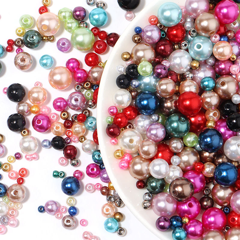 Cuentas de perlas de imitación ABS con agujero, 150 piezas, espaciador redondo de plástico acrílico de 3/4/6/8MM para fabricación de joyas DIY