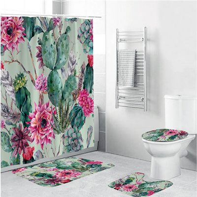 3 pièces/ensemble salle de bain rideau de bain ensembles rideau de douche tortue de mer impression Durable imperméable tapis de couverture de toilette tapis antidérapant