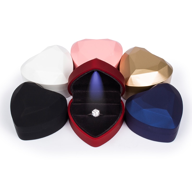 TA MINGREN heart-shaped LED wedding ring pendant box display storage jewelry Case velvet lining 6 colors available