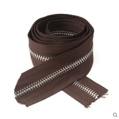 Multi color 5# metal Copper tooth zipper by yard: coffee