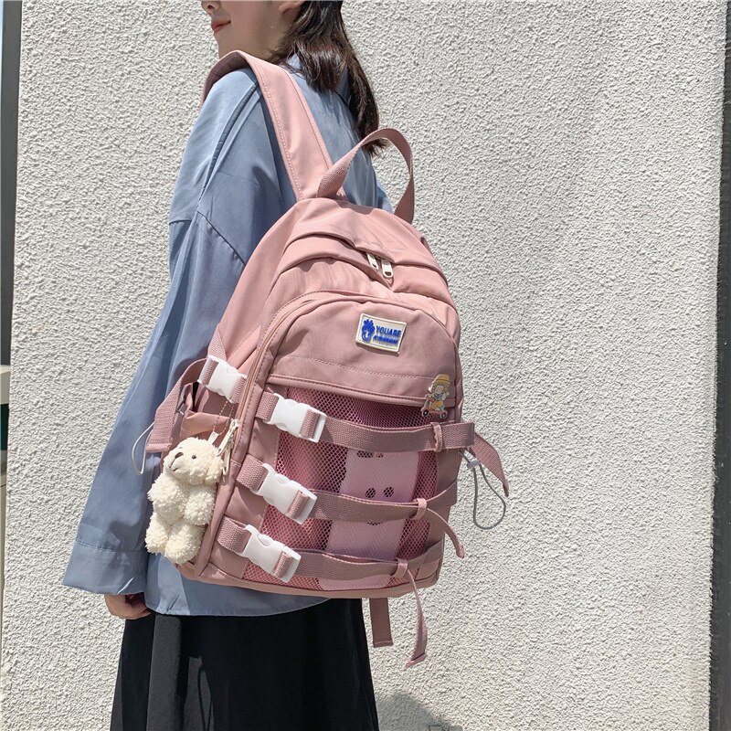 Mesh Hollow Backpack Large Capacity Women Men School Backpack Nylon Shoulder Bag Laptop Teen School Bag Mochilas Unisex Backpack