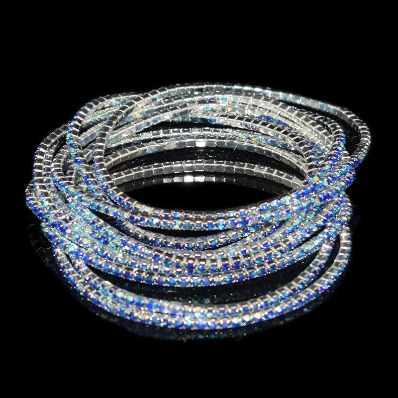 10pcs Colorful Rhinestone Stretch Bracelets Femme Elastic Crystal Bracelets For Women Bling Girl Wedding Jewelry: sz-1073-blue