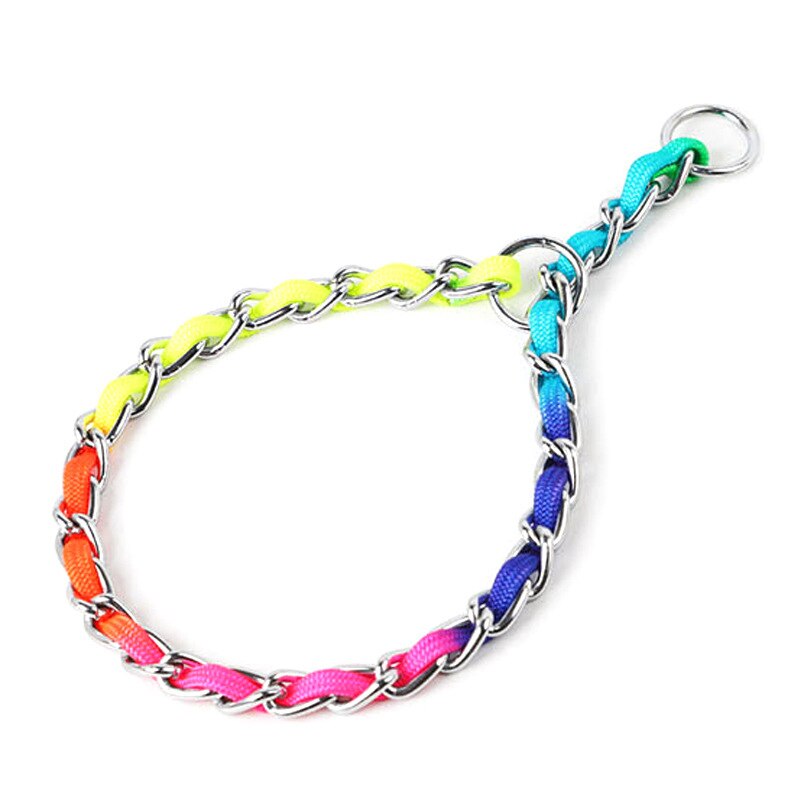 Benepaw regnbue hundehalsbånd bly sæt robust rustfrit stål p choke metal kæde pet snor til små mellemstore hunde træning: Krave / L