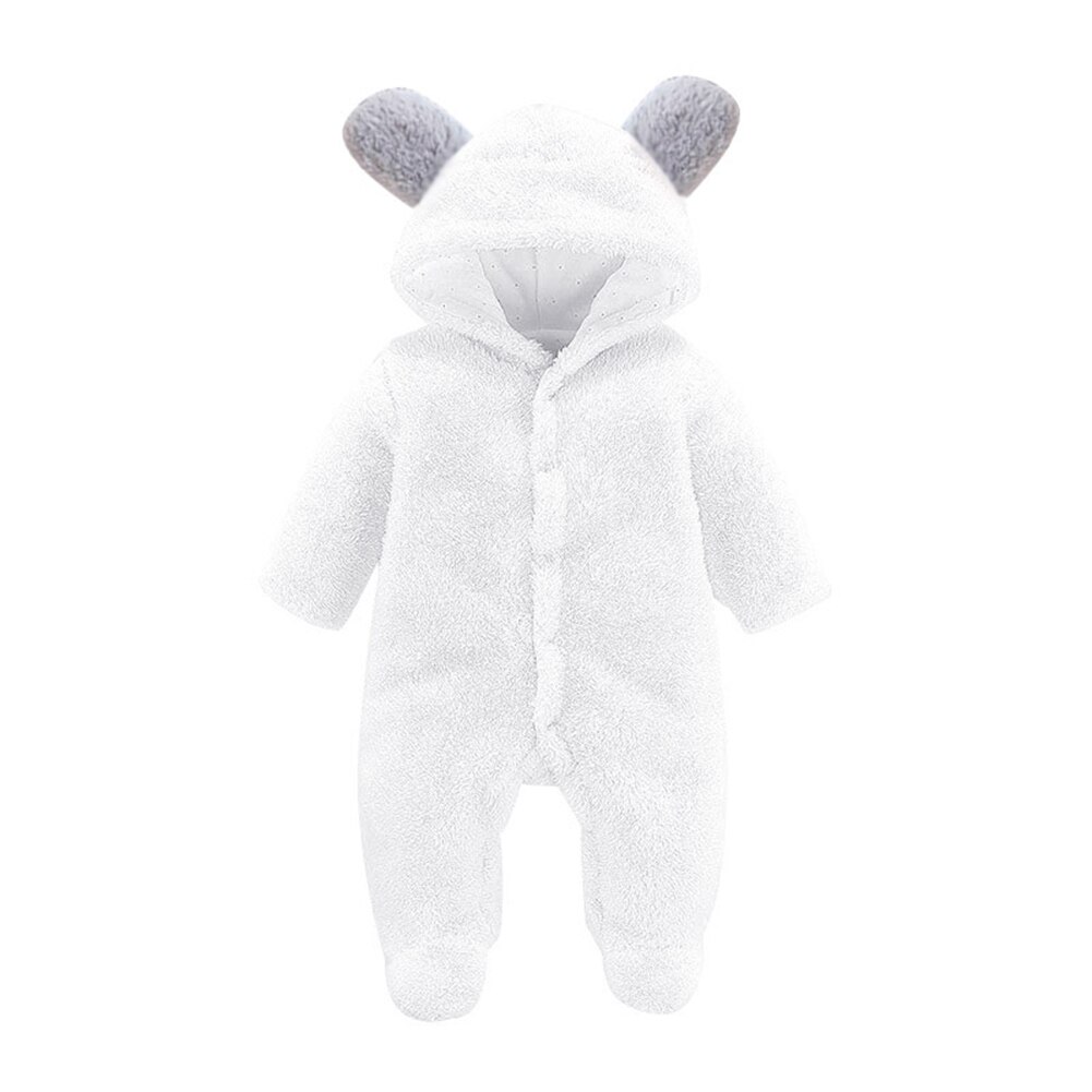 Baby girl clothes cartoon bear jumpsuit newborn baby boy clothes thickened baby jumpsuit cute baby newborn winter clothing: WHITE / 12m