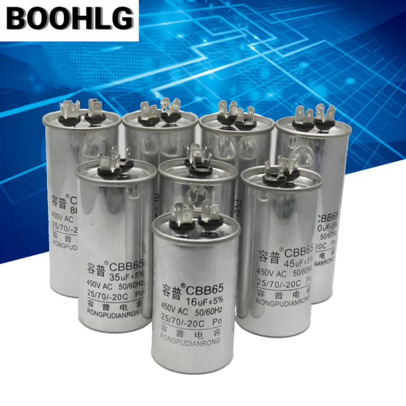 CBB65 450V AC Motor Capacitor Air Conditioner Compressor Start 5uF 6uF 20uF 25uF 30uF 35uF 40uF 45uF 50uF 60uF 70uF
