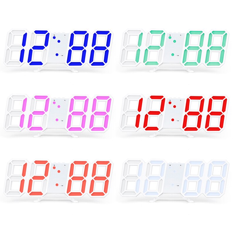 USB 3D LED Digitale Wanduhr Datum Zeit Nachtlicht Display Tabelle Desktop Uhren Wecker Hause Wohnzimmer Decor Moderne: White Blue