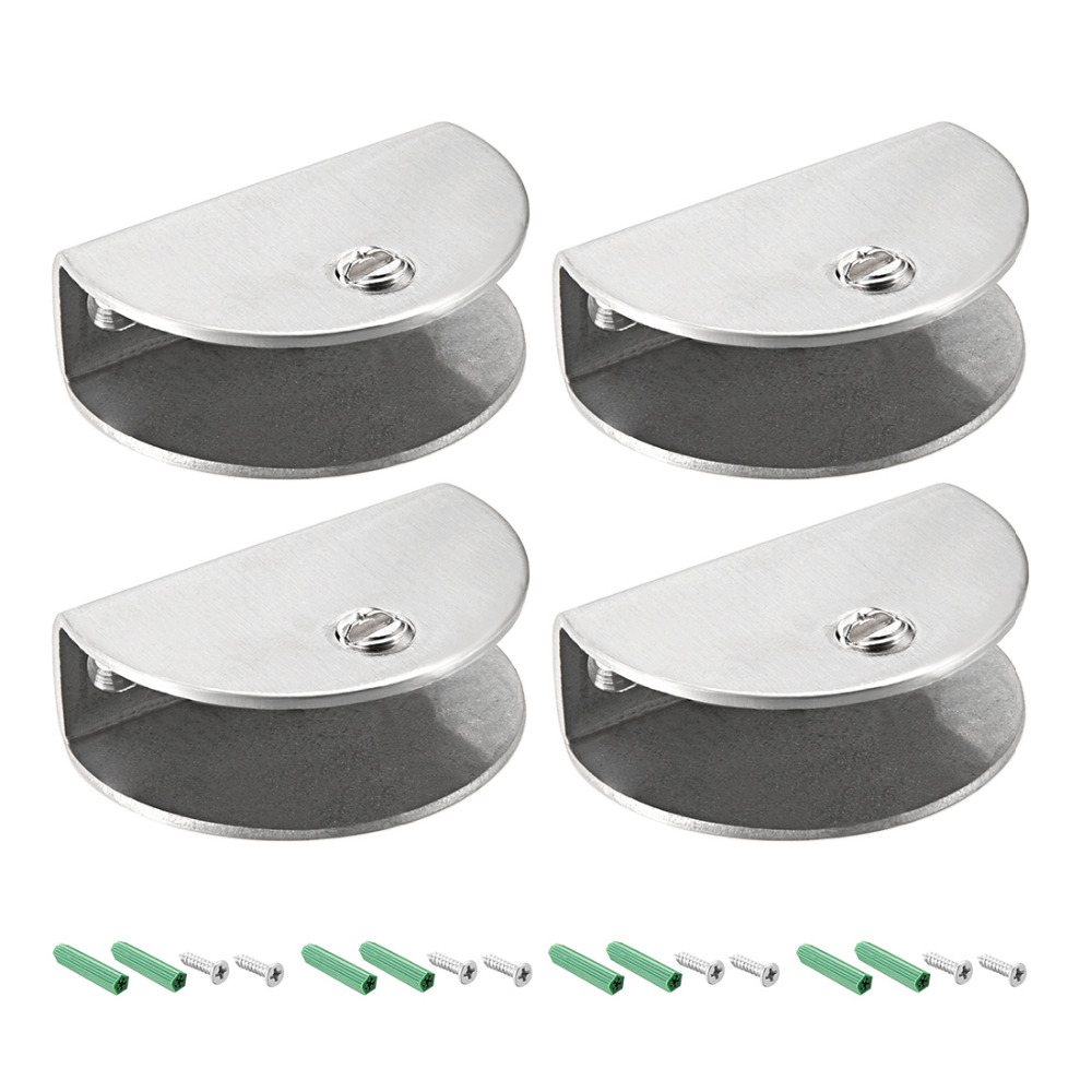 Uxcell 4pcs Stainless Steel Glass Shelf Brackets Adjustable Glass Clamp Clip Holder Half Round for 10mm-15mm thickness