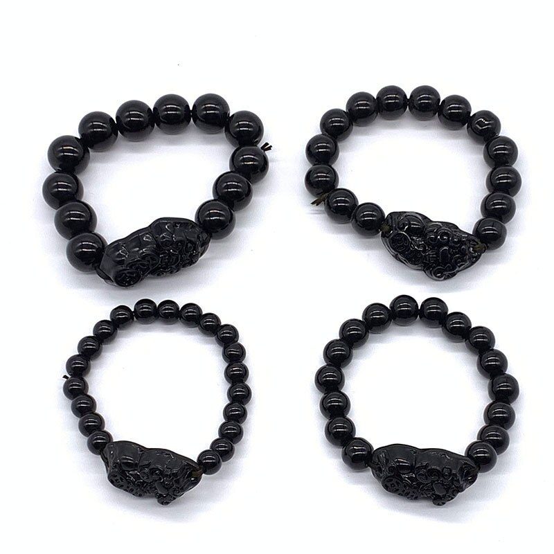 Bracelet de perles unisexe pour hommes et femmes, accessoire de poignet en obsidienne, Feng Shui chinois Pi Xiu, or, richesse et bonne fortune Pixiu,