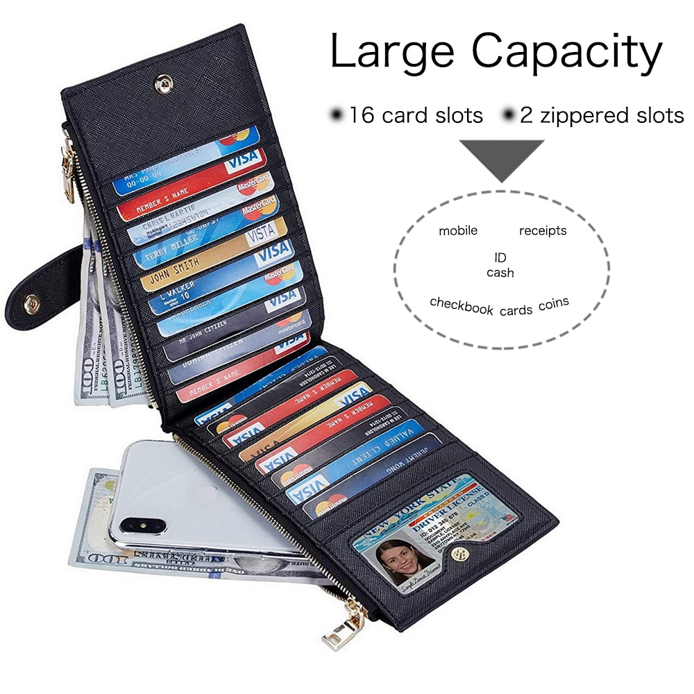 porte-carte pour femme porte-carte RFID bloquant à deux volets porte-cartes pour hommes portefeuille avec fermeture à glissière
