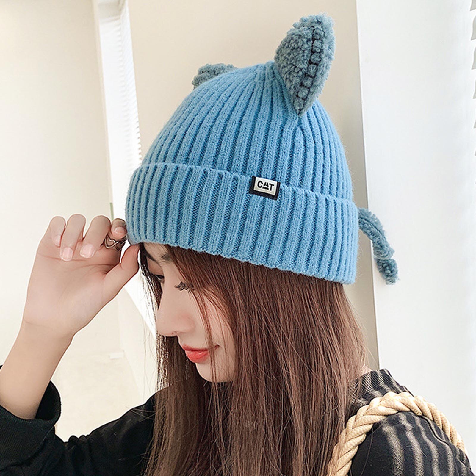 Women Winter Cute Animal Cat Hat Crochet Beanie Hats Photography Knitted Unisex Hat Cotton Blends Solid Warm Soft Hat Cap