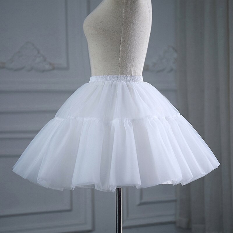 Girls Skirt Short Petticoat Cosplay Lace Fishbone Lolita Slip Liner White Elastic Waist Petticoats