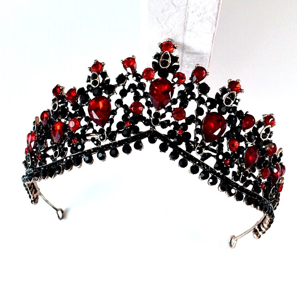 Luxe gouden rode strass bruids tiara's kroon vintage barok kristal diadeem voor bruiden hoofdbanden bruiloft haaraccessoires: Zwart rood