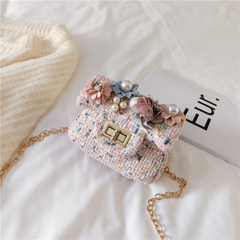 Bolsa de ombro feminina com flores e pérola, mini bolsa de malha rosa, bolsa crossbody para mulheres, bolsa vintage de mão fofa: 5