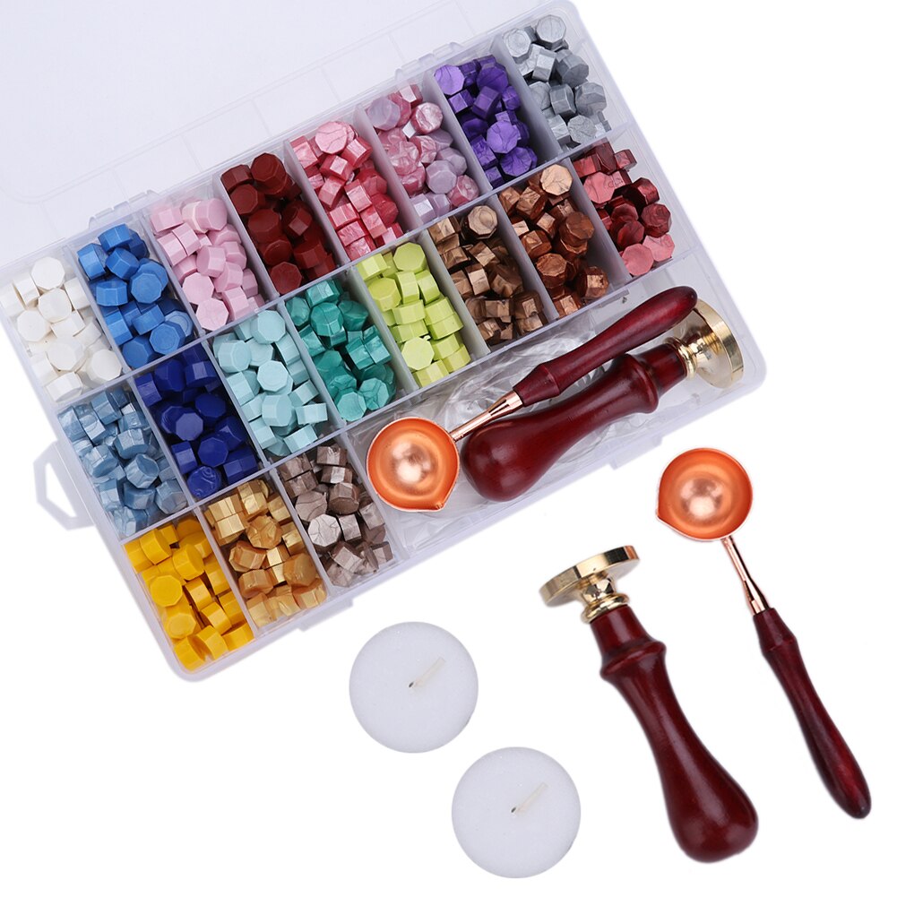 Zegelwas Kralen Set, 200 Stuks Metallic Kleur Lakzegel met Warmer en Lepel, Verzegelwas DIY voor Stempel, Brieven, Enveloppen, Uitnodigingen, Kaarten, Cadeauverpakking (Mosterdgroen