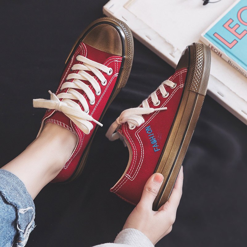 Dames canvas schoenen veterschoenen dames gevulkaniseerde schoenen dames casual schoenen vuile sneakers tennisschoenen dames: Rood / 8.5