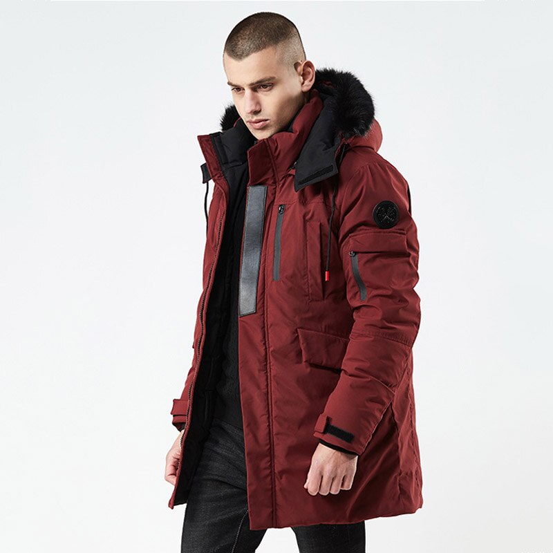 Vinter casual lång stil huva epaulett bomull vadderade jackor herr tjock hatt vindtät herr parkas fickor kappor: Vinrött 8826 / Xxl