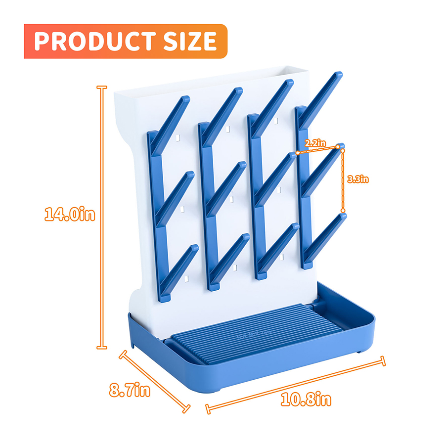 Abtropfgestell für Babyflaschen, Trocken- und Abtropfständer für Babyflaschen, platzsparender Organizer für Babyflaschen, Schnuller, Milchpumpenteile: Blau