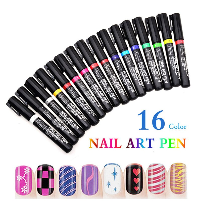 16 Stks/set Kleur Nail Art Gereedschap 3D Geschilderd Pennen Stained Punt Pennen Nail Borstels Diy Nail Pennen Nail Art Voor manicure Decoratie