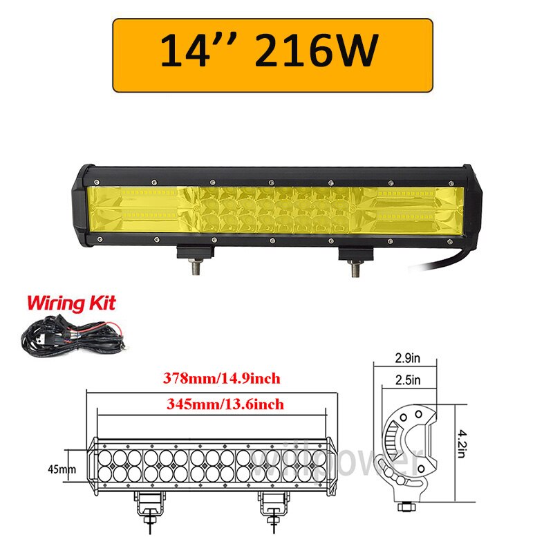 Auxtings 20 Inch Yellow Led 4x4 Offroad Light Bar For 4WD Trucks SUV ATV Trailer Beams Amber Work Driving Lights Fog Lamp: 14inch with wiring