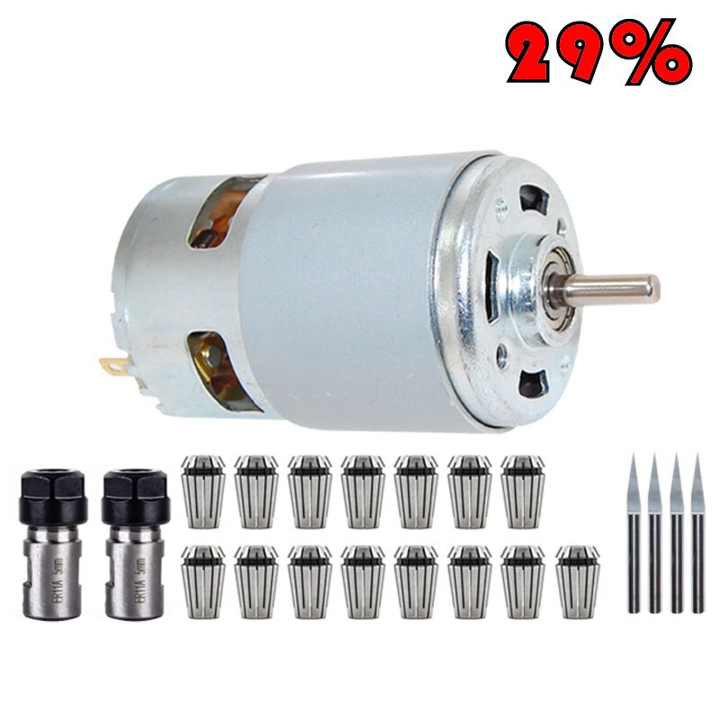1Pc 775 Dc Motor 12-36V Kogellager Spindel Motor ER11 5Mm Verlengstuk Vleesmes cnc ER11 Spring Collet Chuck Motor Set