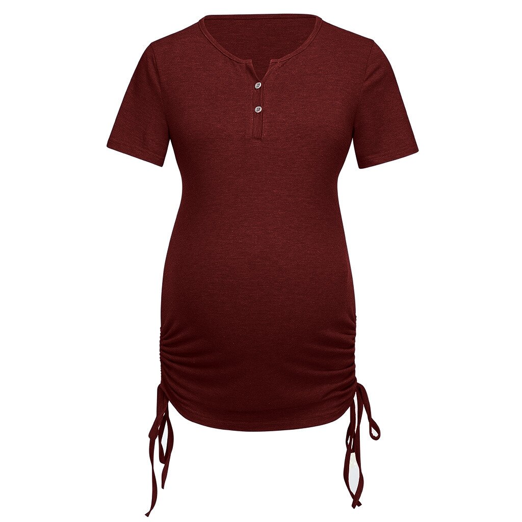 Nursing Cotton Clothes Women Solid Short Sleeve Breastfeeding Tops Maternity Summer Casual Clothes Premama Plus Size For S-3XL: Wine / XXL