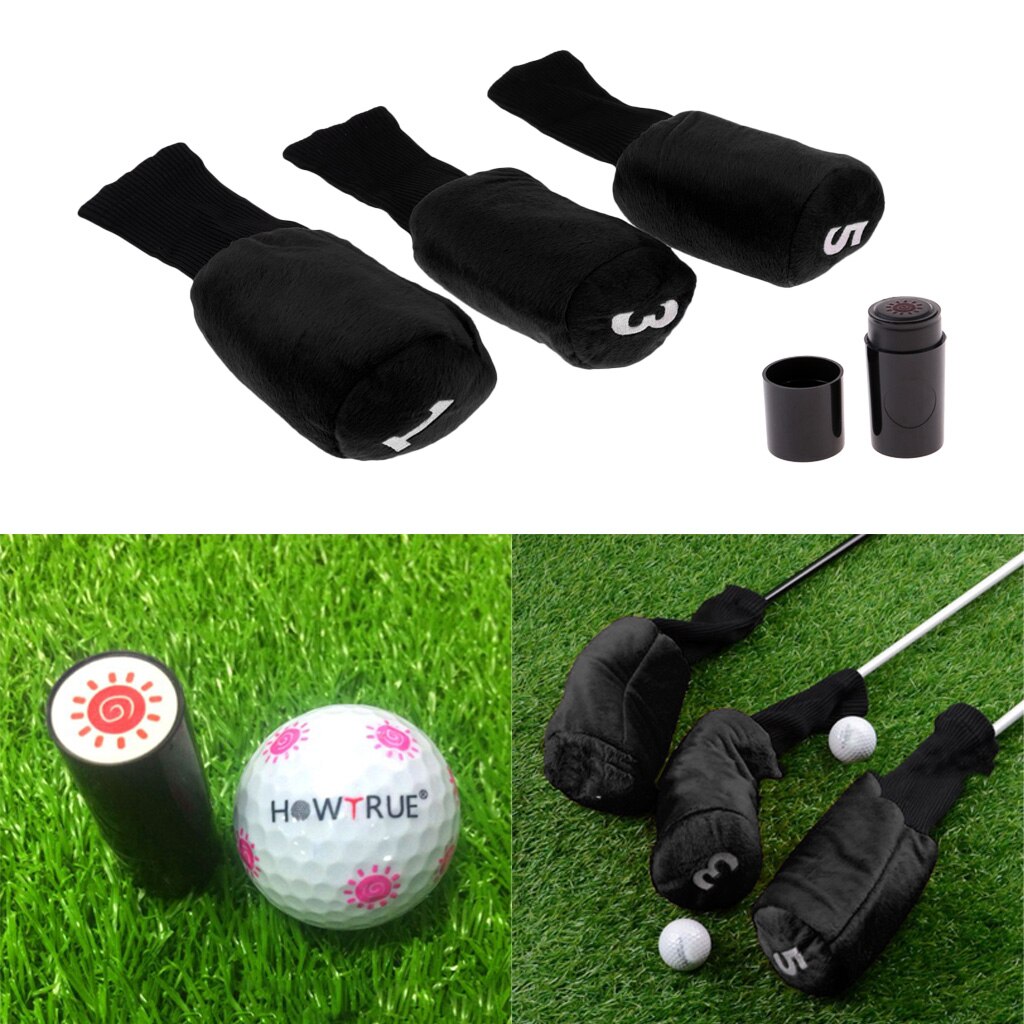 Set Di 3pcs Golf Club Testa di Legno Della Copertura Headcover Con Il Sole di Figura della Sfera Stamper