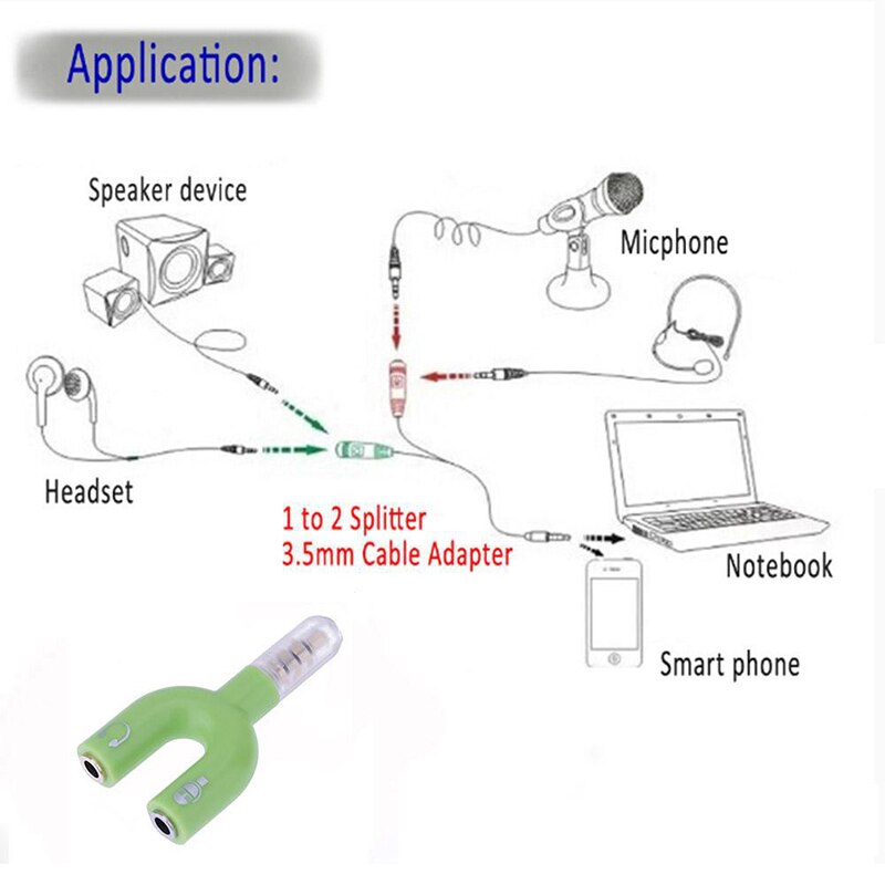 Hörlurskontakt konverter 3.5mm stereo splitter ljud till mikrofon & headset jack plug adapter 2 way u för mobiltelefon surfplatta