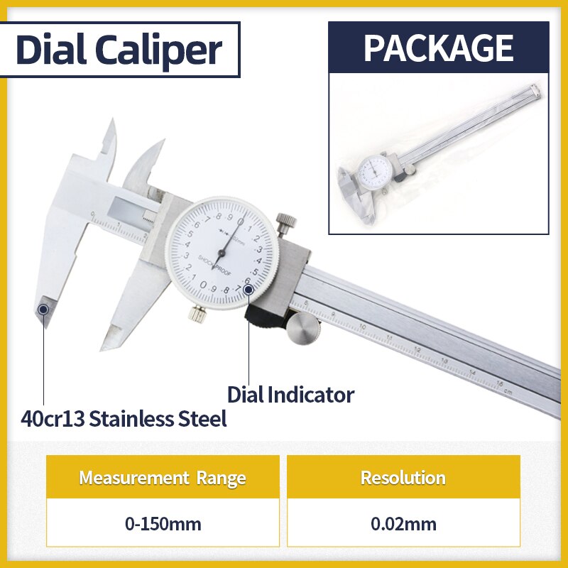Dial Caliper Metal Vernier Caliper With Dial Indicator Stainless/Carbon Steel Gauge Measuring Tools Micrometer Pied A Coulisse: Dial Caliper