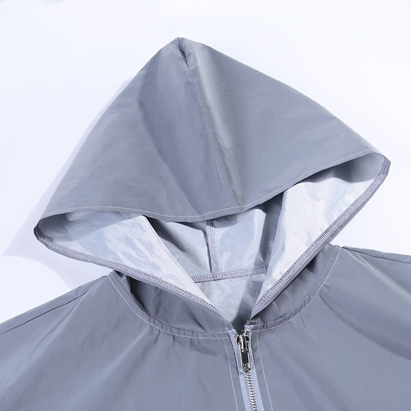 NCLAGEN Herfst Mode Reflecterende Bomber Jassen Vrouwen Zip Up Hooded Sportkleding Windscherm Cropped Tops Meisjes Casual Jassen