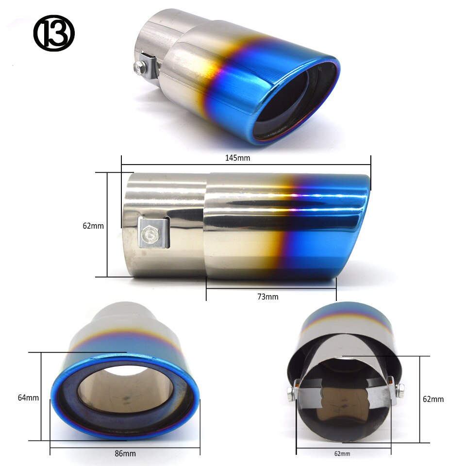 universell biler eksos lyddemper spiss rustfritt stål rør krom listverk modifisert bil bak bakre hale foring tilbehør: 13