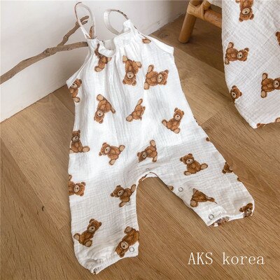 Frühling Sommer Neue Baby Bär Overall Baumwolle Kleinkind Jungen Gurt Hosen freundlicher Gesamt Netter Bär Druck Baby Mädchen Hosen: Bär / 24M  90cm