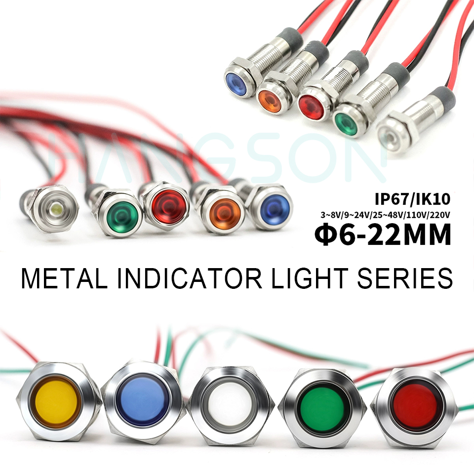 8mm metallindikatorlampor 12v 24v 110v led vattentäta med trådad pilotlampa för instrumentpanel för bil och båtbelysning