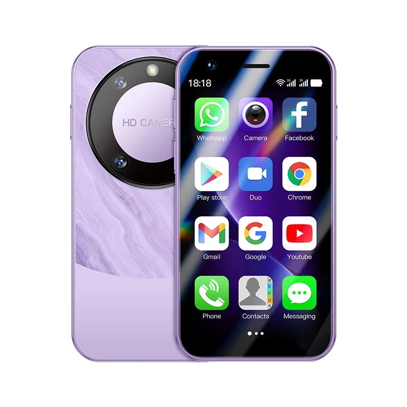 Soyes f8 pro max mini smartphone 3.0 polegadas 2000mah id facial duplo sim em espera jogar loja 3g telefone android 8.1 pequeno telefone: ROXO / Pacote 3