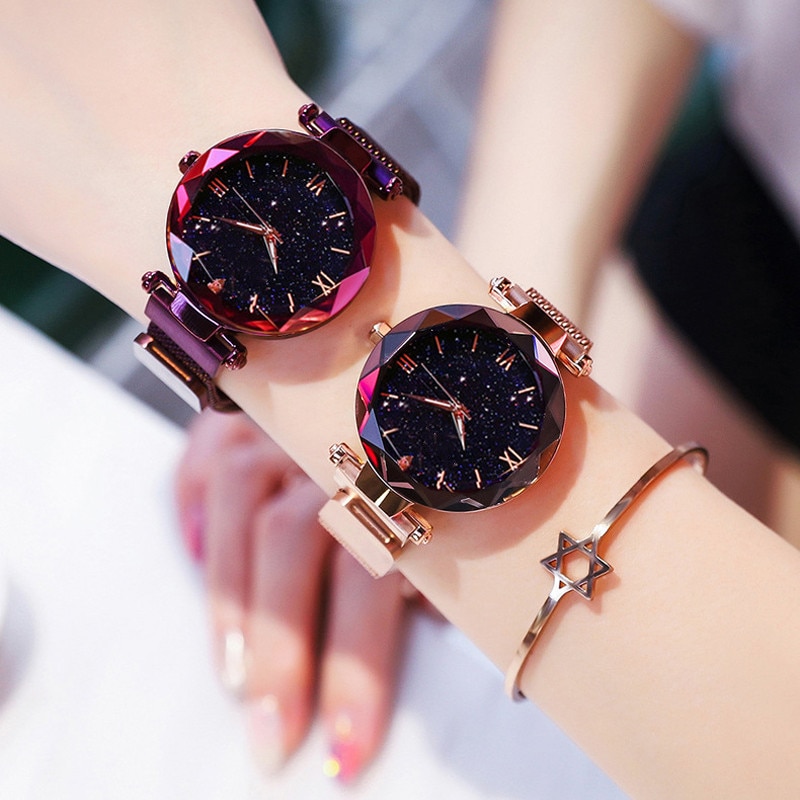 Reloj mujer luksus stjernehimmel kvinder ure magnetisk mesh bælte ur dame kjole armbåndsur zegarek damski
