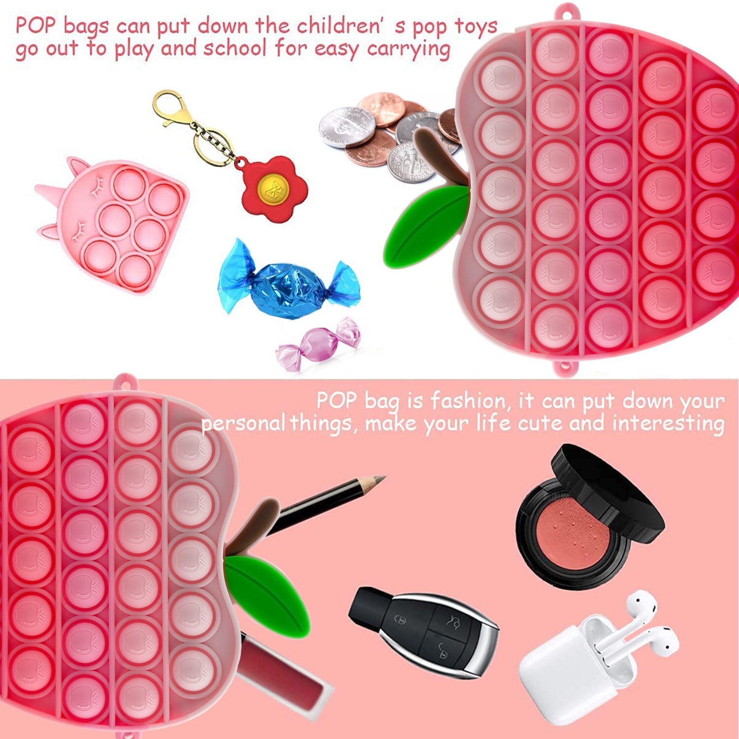 zimfanqi Rainbow Butterfly Pop Fidget Bag Toy Pop Fidget Toy Silicone Pop Bubble Sensory Fidget Toys Push Bubble Bag Cute Bags