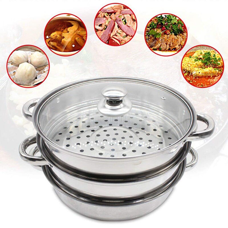 3 Layer 2 Layer 28Cm Rvs Stoom Pot 3 Layer Thicken Pot Fornuis Stoomboot Grid Pot